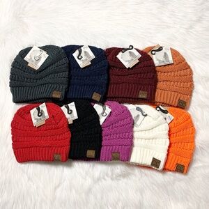 C.C Criss-Cross Ponytail/Messy Bun Knit Beanies for Adults, Winter Warm Cozy Hat